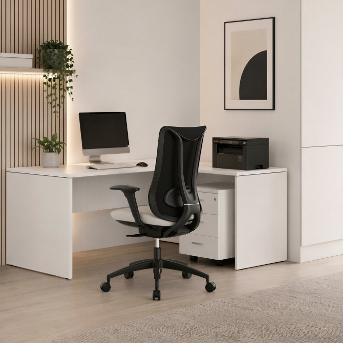 Büroschreibtisch Tarnos winkelförmig Weiß