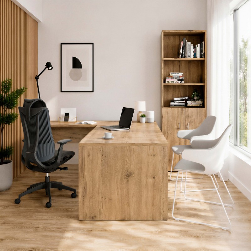 Büroschreibtisch Tarnos winkelförmig Kastanie
