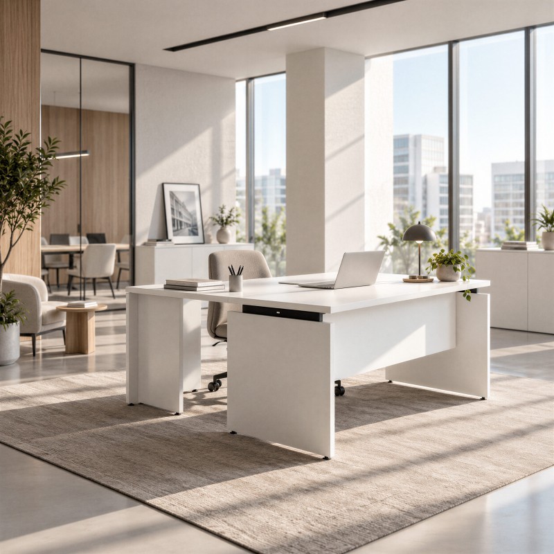 Chefzimmer mit Schreibtisch Atria Winkelförmig in Weiß