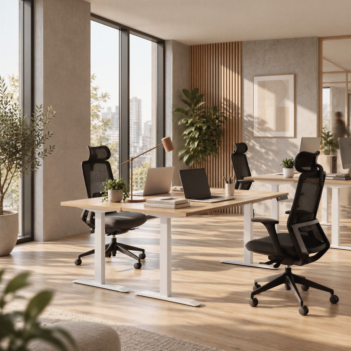 Höhenverstellbarer Schreibtisch im Shared Office