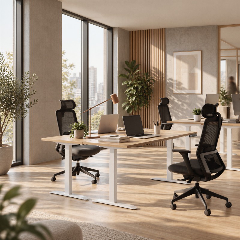Höhenverstellbarer Schreibtisch im Shared Office