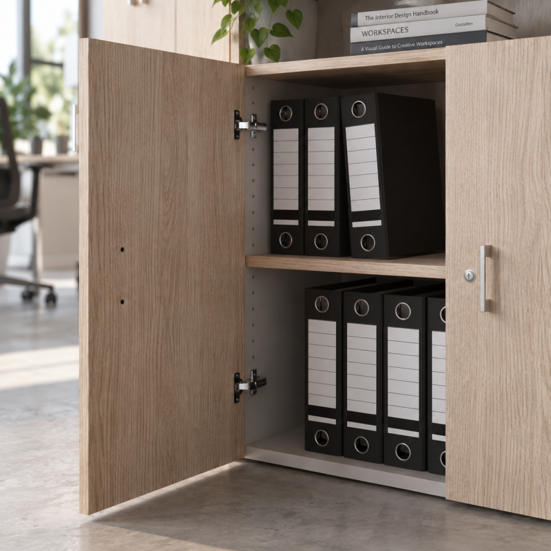 Büroschrank Chronos Kombi in Eiche mit geöffneten Türen