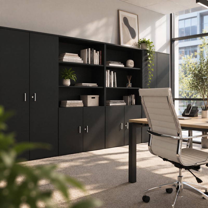 Büro mit Büroschrank Chronos Kombi in Schwarz