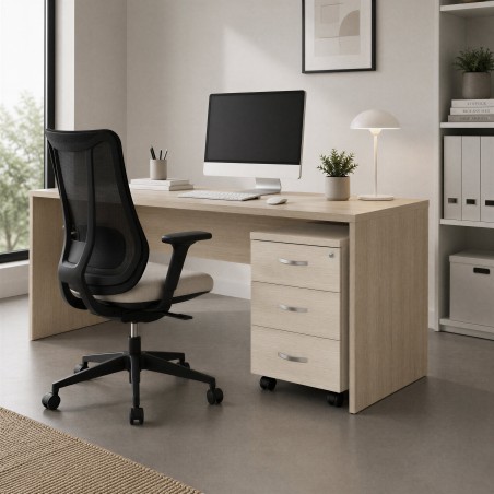 Büro mit Holz-Rollcontainer Omega Eiche