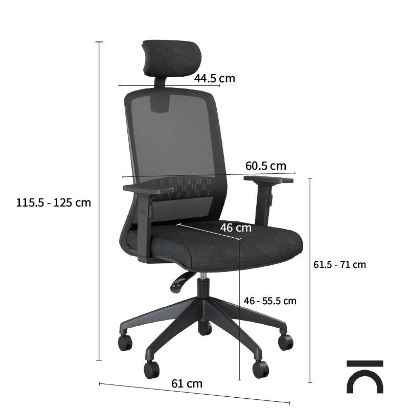 Maße ergonomischer Stuhl Gala Black