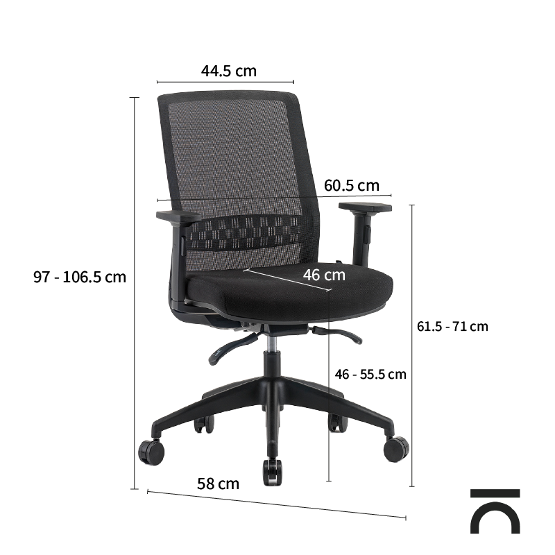 Maße ergonomischer Stuhl Gala Black